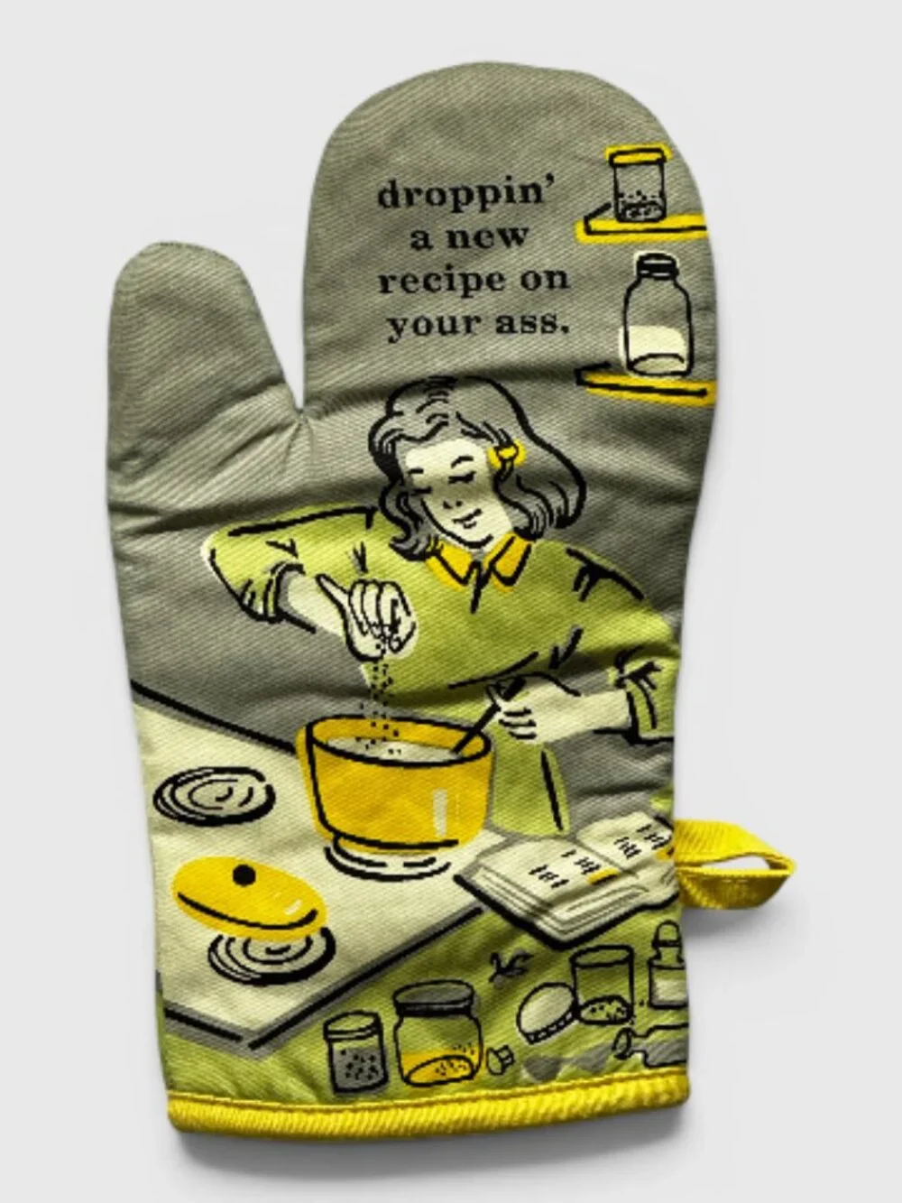 NWT Blue Q Droppin A New Recipe On Your Ass Funny Novelty Oven Mitt Green